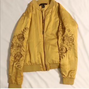 Mustard Vinyl Embroidered Bomber Jacket